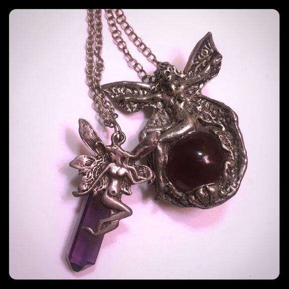 Silver and Amethyst fairy pendants with chains - Picture 1 of 4